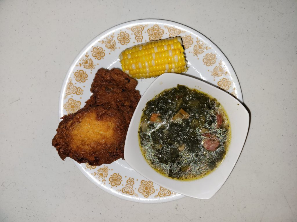 Fried chicken and turnip greens, the dynamic duo of Southern Sunday dinner ideas.