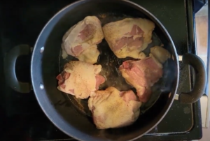Browning chicken for chicken and dumplings.