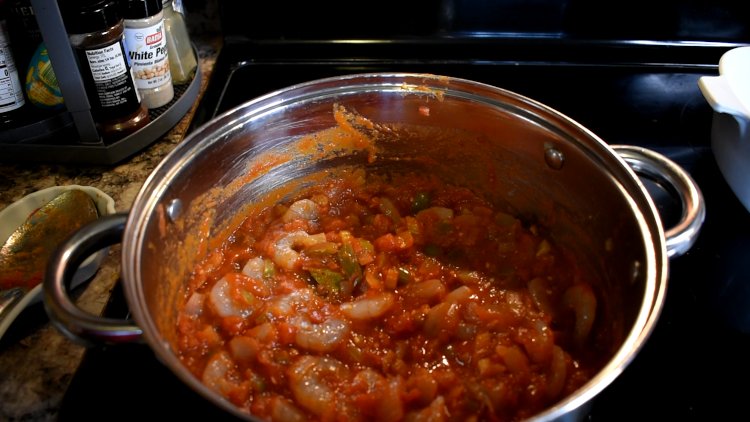 Simmering Shrimp Creole.