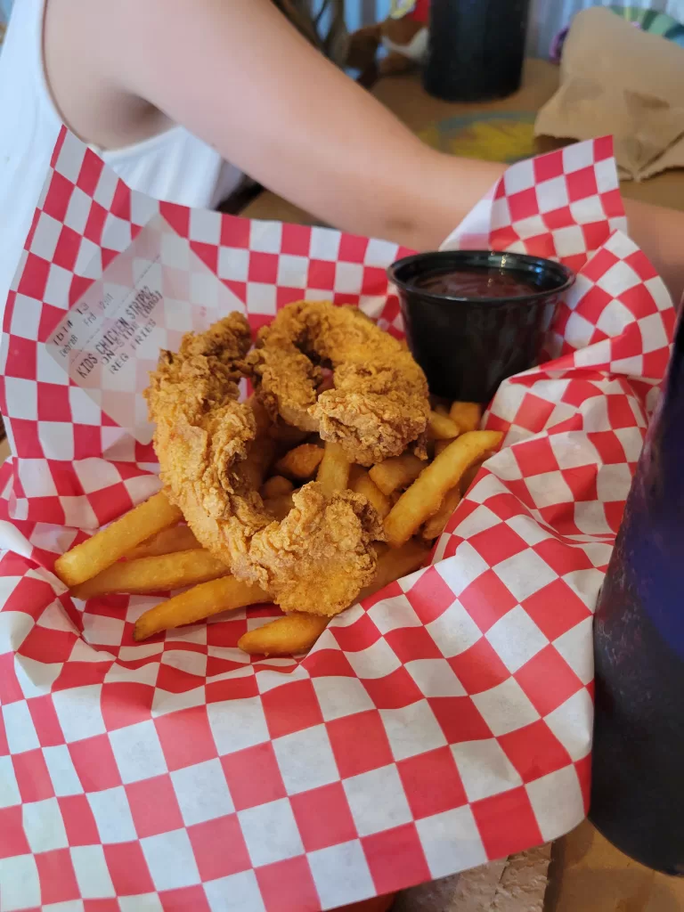 Kids chicken tender meal at the Angry Crab Shack